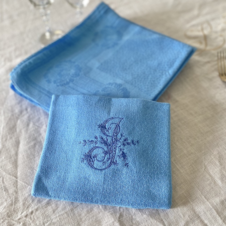 Serviette de table bleue en Lin personnalisée