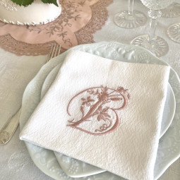 Serviette de table brodée personnalisée à vos initiales vintage - Monogramme LOUISE