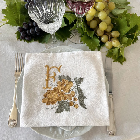 Serviette brodée personnalisée raisin à vos initiales - Villa Farese